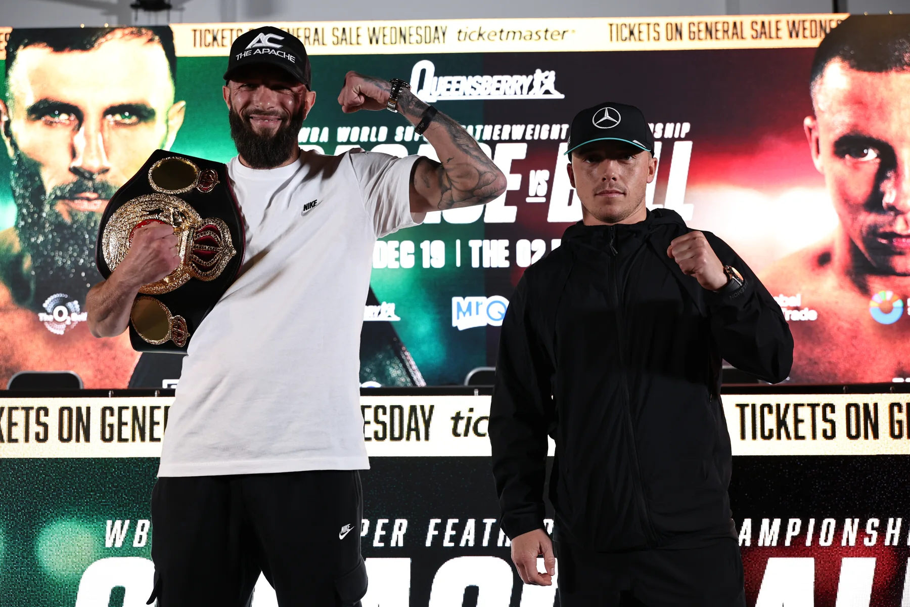 Anthony Cacace and Nick Ball pose at the launch of their December world-title contest.