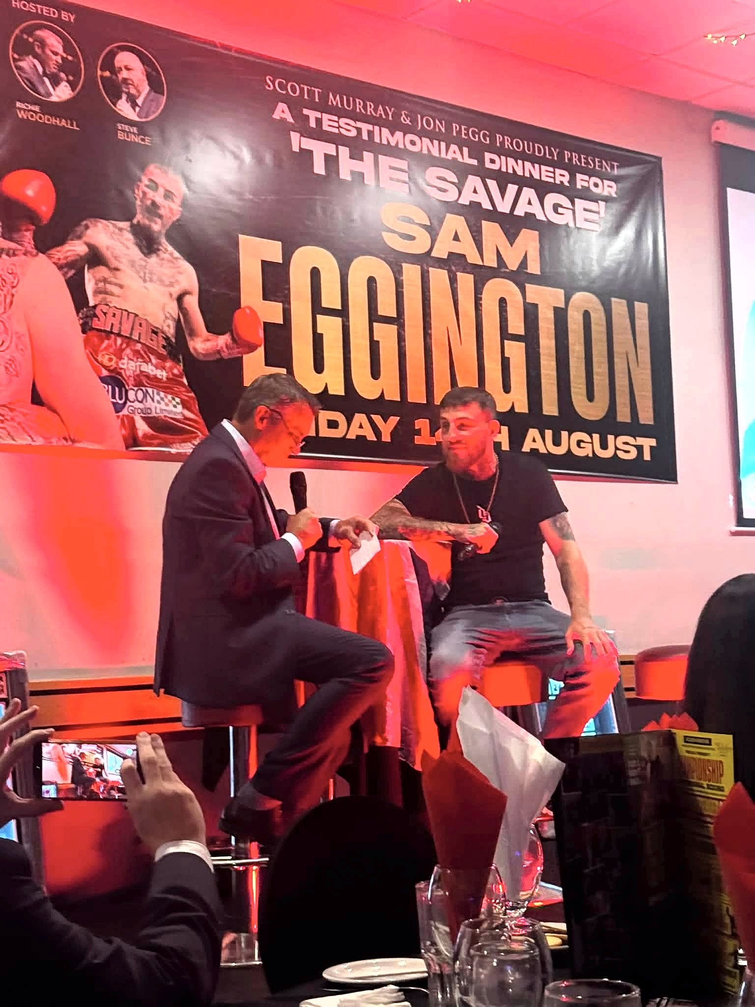 Sam Eggington's testimonial evening on stage at the Premier Suite in Cannock