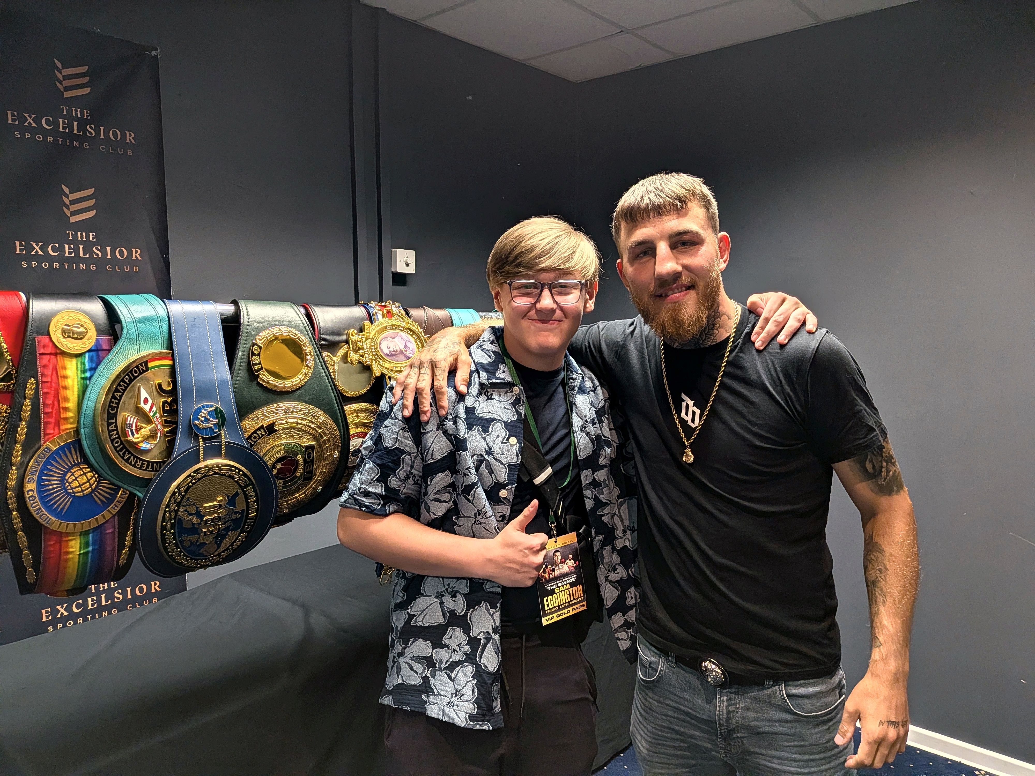 Sam Eggington with Will Murphy and his championship belts