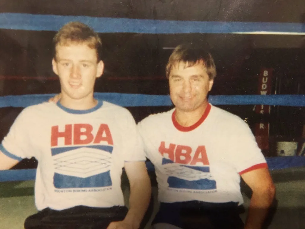 Scott Murray with Hall of Fame trainer Jesse Reid at the Houston Boxing Association training camp, Houston, Texas, September 1988.