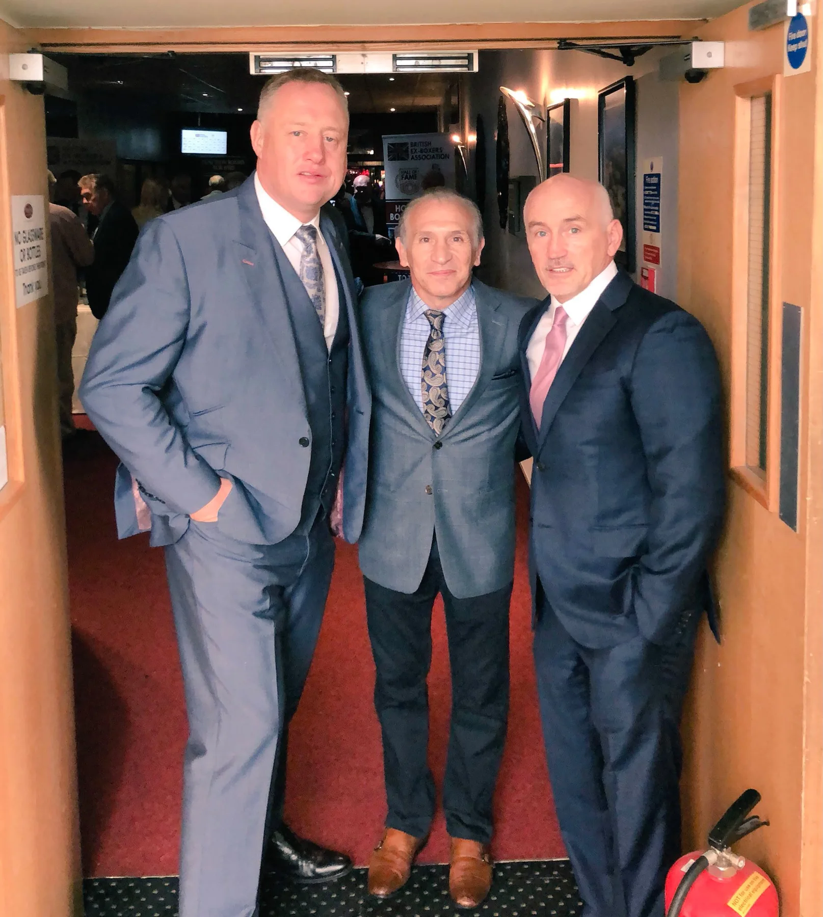 Scott Murray with Ray “Boom Boom” Mancini and Barry McGuigan, Premier Suite, Cannock, 15 September 2018.