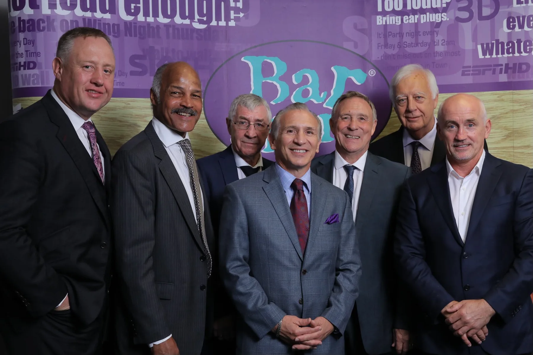 Night of Champions dinner, Premier Suite, Cannock, 15 September 2018. Pictured: Scott Murray, Ray “Boom Boom” Mancini, John H. Stracey, John Conteh, Ken Buchanan, Barry McGuigan and Charlie Giles.