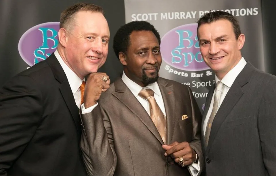Scott Murray with Richie Woodhall and Thomas “Hitman” Hearns.
