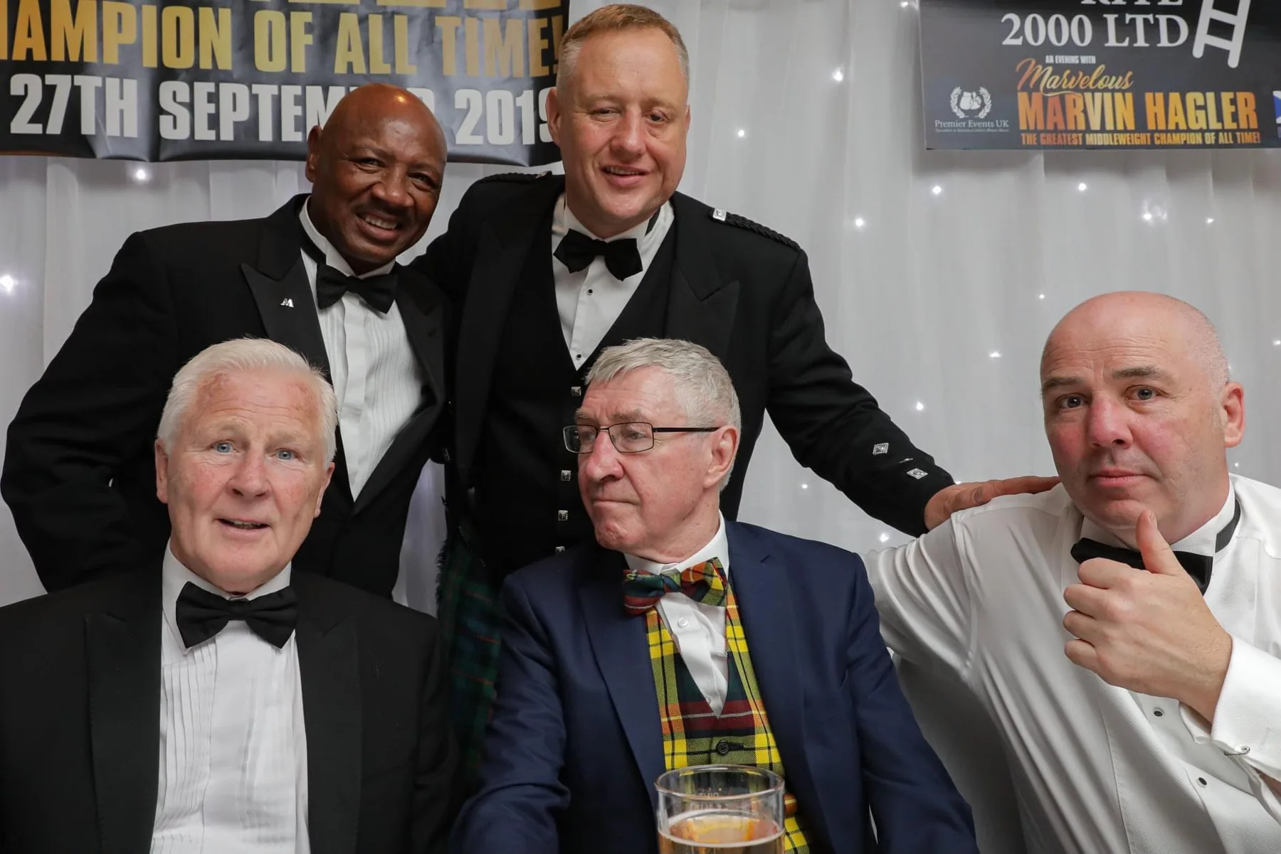 Ken Buchanan Foundation fundraising event, Hilton Hotel, Edinburgh, 27 September 2019. Scott Murray with Ken Buchanan, Jim Watt, Marvin Hagler and Owen Smith, chairman of the Foundation.
