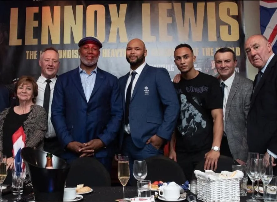 Scott Murray and Richie Woodhall with Lennox Lewis, Frazer Clarke and Ben Whittaker.
