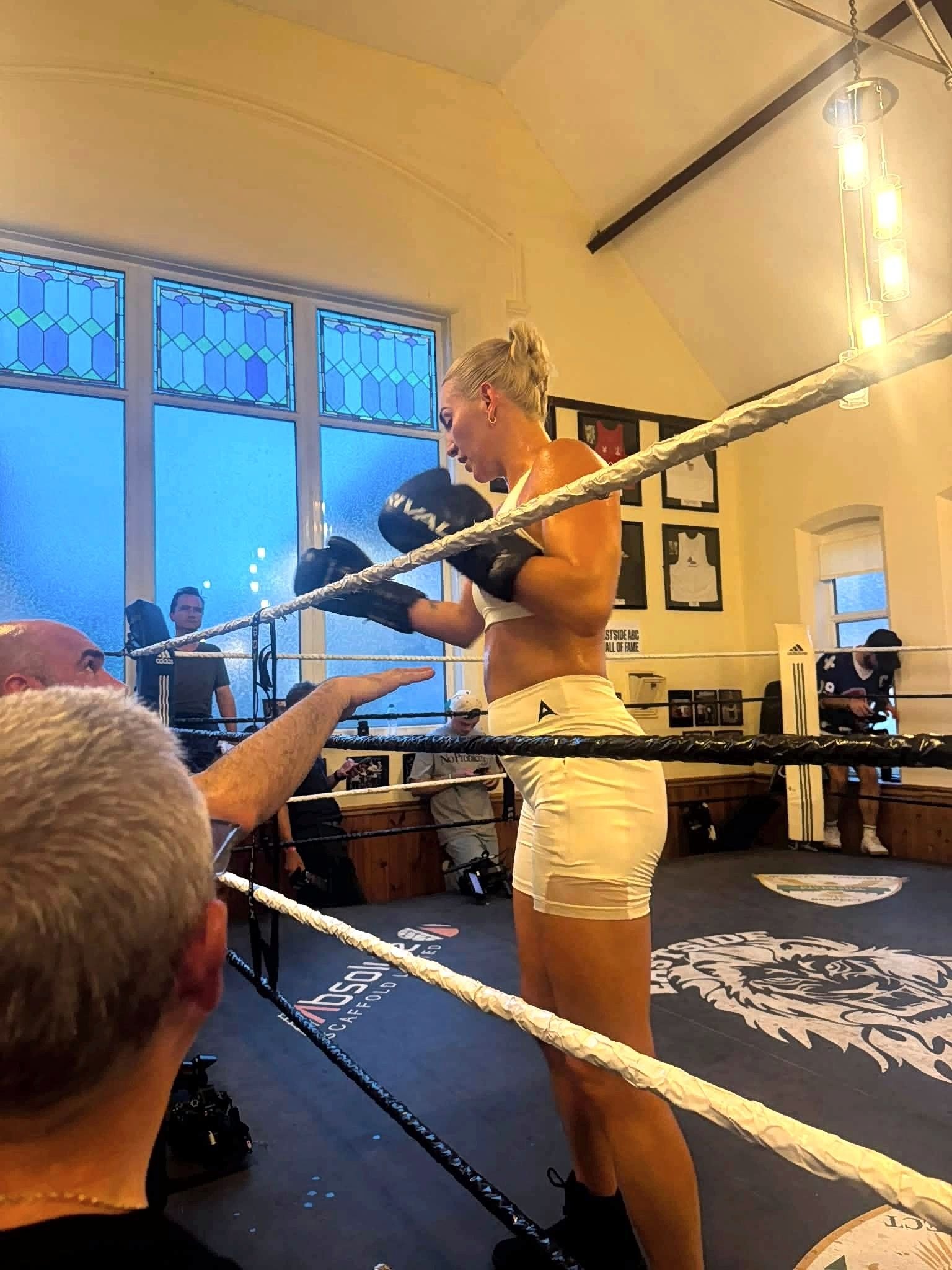 A fighter working in the ring at the Birmingham media workout